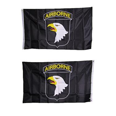 Imagem de Ant Enterprises 3x5 Army Airborne 101st Heavy Duty Poliéster Nylon 200D Bandeira de Dupla Face 9,5 x 15,7 cm Ilhós de Latão Resistente a UV Qualidade Premium Cabeçalho de lona com costura dupla.