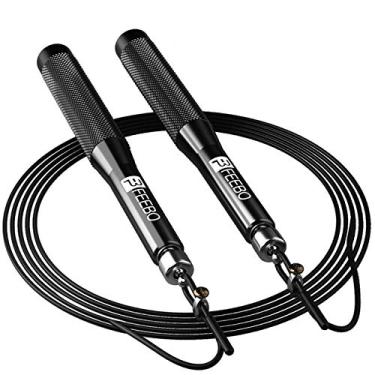 Imagem de corda de salto Feebo de alta velocidade, embaraço ajustável – livre, corda de pular – Pesado, corda de rotação de 360 graus com corda de 2 velocidades e aderência confortável antiderrapante para boxe, MMA, fitness, treino (preto)