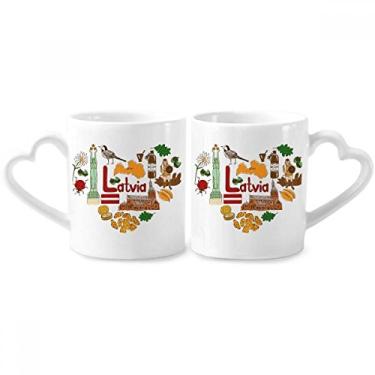 Imagem de Letônia Love Heart Landscap Bandeira nacional casal conjunto de canecas de porcelana copo de cerâmica coração alça