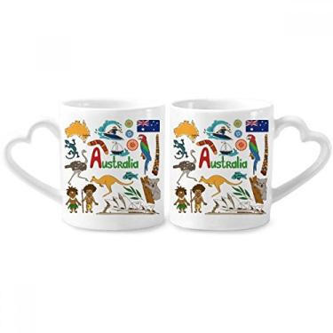 Imagem de Conjunto de canecas de porcelana para casal, bandeira nacional de animais, bandeira da Austrália, conjunto de canecas de cerâmica para amantes