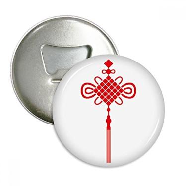 Imagem de Vermelho China nó padrão de segurança abridor de garrafas ímã de geladeira emblema multifuncional