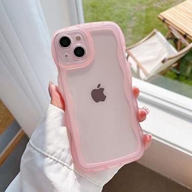 Imagem de para iPhone 14 13 12 11 Pro Max Mini XS SE 3 7 8 Plus Capa Bonita Transparente Encaracolada Híbrida Pára-choque Capa Macia, Rosa, Para iPhone 13 Mini