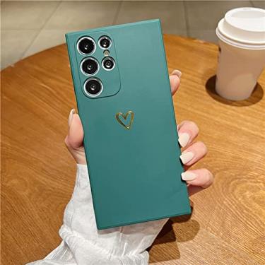 Imagem de Capa de telefone de coração folheada fofa para Samsung S22 Ultra S20 FE S21 Plus S10 Lite S9 S8 Note 20 10 Pro 9 8 Capa de TPU quadrada macia, verde escuro, para S22 Ultra