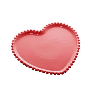 Imagem de Prato Coração de Porcelana Beads Vermelho 25cm x 22cm x 2cm - Wolff