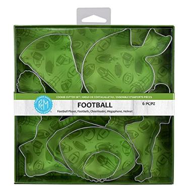 Imagem de R&M International Cortadores de biscoito de futebol, 2 bolas de futebol, jogador, capacete, líder de torcida, Megafone, conjunto de 6 peças