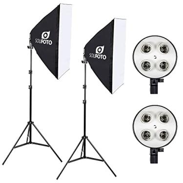 Imagem de SOU FOTO Kit de Iluminação Duplo Softbox Vareta 50x70cm Quádruplo SBQ-50x70 e Tripé de Iluminação 2 metros