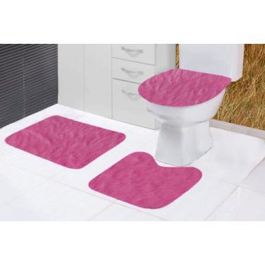 Imagem de Tapete Banheiro Slim Pelucia Antiderrapante Kit 3 Peças Rosa Chiclete