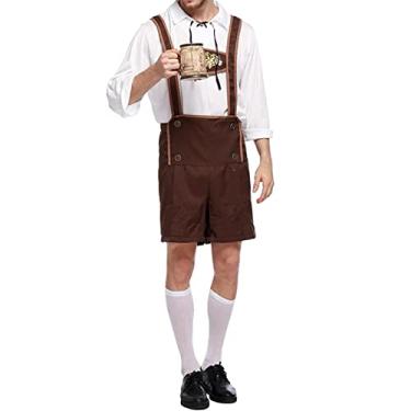 Imagem de simhoa Fantasia masculina de cerveja Lederhosen suspensórios de garçonete shorts para festas de festivais, Halloween, cosplay, fantasia, como descrito, M