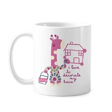 Imagem de Caneca de cerâmica decorativa de girafa rosa com desenho de animal de cerâmica e porcelana para café