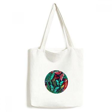 Imagem de Sacola de lona com flor e folha de pássaro borboleta bolsa de compras casual bolsa de compras