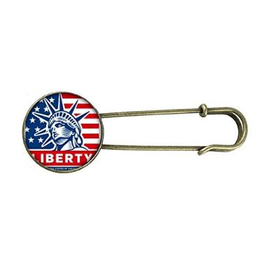 Imagem de Bandeira dos EUA com estampa de estátua da liberdade retrô broche de metal joia