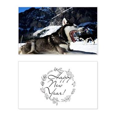 Imagem de Big Mouth Dog Snow Husky Foto Ano Novo Festival Cartão Bless Mensagem Presente