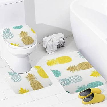 Imagem de Conjunto de tapetes de banheiro 3 peças, tapete de banheiro lavável, tapete antiderrapante, tapete de contorno e tampa para banheiro