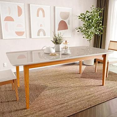 Imagem de Mesa de Jantar 8 Lugares 2,10m Tampo Mdf e Vidro Pés Madeira Maciça Tangará Cabecasa Madeiramadeira Caramelo/off White