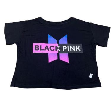 Imagem de Camiseta Blusa Black Pink Baby Look Feminina Cropped K-Pop Lisa Rosé J