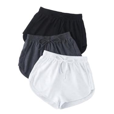 Imagem de Verdusa Pacote com 3 shorts femininos elásticos de cintura alta com nó frontal e shorts de verão, Multicor, M