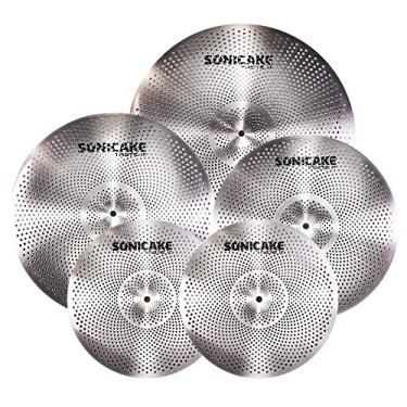 Imagem de SONICAKE Conjunto de pratos silenciosos de baixo volume, 35,5 cm de altura + 40,6 cm de batida + 40,7 cm + 50,8 cm, 5 peças, prato de prato, prata