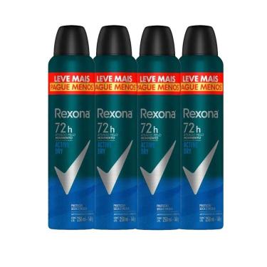 Imagem de Kit Desodorante Antitranspirante Aerosol Rexona Active Dry 72 horas 250ml - 4 Unidades