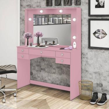 Imagem de Penteadeira 5 Gavetas 117cm Movelbento Rosa