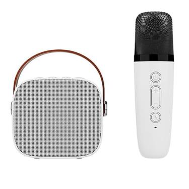 Imagem de Máquina de karaokê infantil, mini alto-falante Bluetooth portátil com 1 microfone sem fio, presente de brinquedo de karaokê (Branco)