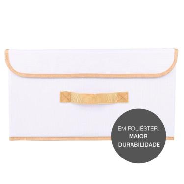 Imagem de Caixa Organizadora Tecido C/ Tampa Vizapi Un Exclusive M 38x27x20Cm Branco Bege