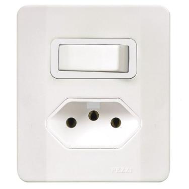 Imagem de Interruptor 1 Tecla Simples + Tomada 2P+T 20A c/Caixa Sobrepor Branca 64507 - Pezzi