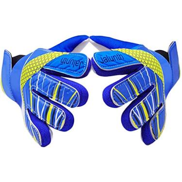 Imagem de Luvas de futebol Goleiro Goleiro – Luvas de proteção de objetivos de futebol para crianças e jovens com palma de látex antiderrapante em relevo e poliuretano macio, Azul, 5