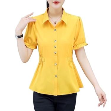 Imagem de TEMKIN Camisa de verão manga curta fina cor sólida mãe cintura justa camisa chiffon, Estilo 2, 4G