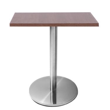 Imagem de Mesa Beta em Inox 75 cm (Altura) com Disco Redondo com Tampo em MDP Quadrado 70 cm Cor Imbuia