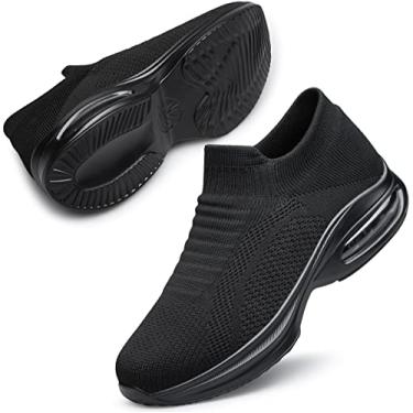 Imagem de DOUSSPRT Tênis feminino de caminhada sem cadarço para senhoras meninas enfermeira malha almofada de ar plataforma mocassins moda casual, Allblack 017, 7
