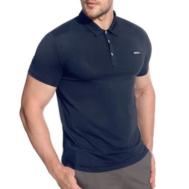 Imagem de BROKIG Camisa polo atlética masculina BREAME, secagem rápida, casual, de golfe, manga curta, Azul marinho, XXG