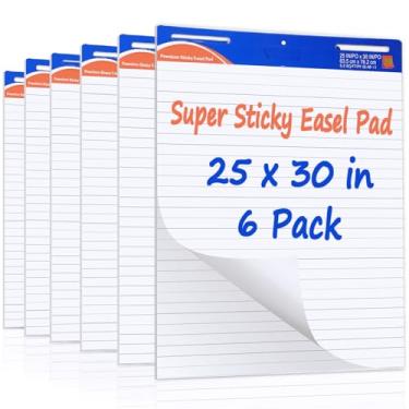 Imagem de ReliThick 6 blocos de cavalete super pegajosos premium, 63,5 cm x 76,2 cm, branco, 30 folhas/bloco, papel de âncora para professores, papel gráfico flip com linhas com papel autoadesivo grande