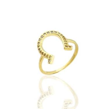 Imagem de Anel Ferradura Cravejado de Microzirconias Folheado a Ouro 18k-Unissex