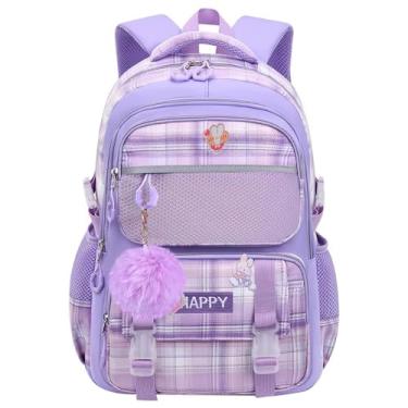Imagem de WYCY Mochila infantil escolar para meninas, mochilas grandes para adolescentes, linda bolsa de livros com compartimentos, Roxo, Large