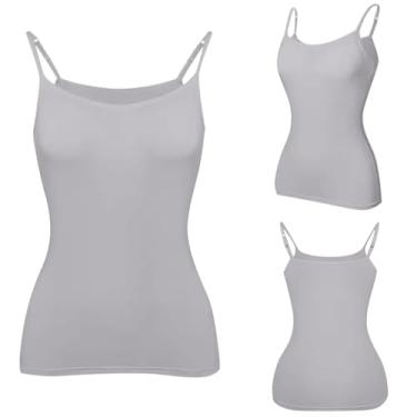 Imagem de Camiseta regata feminina de verão com sutiã embutido básico para ioga sem mangas, alças finas ajustáveis, Cinza, 5X-Large