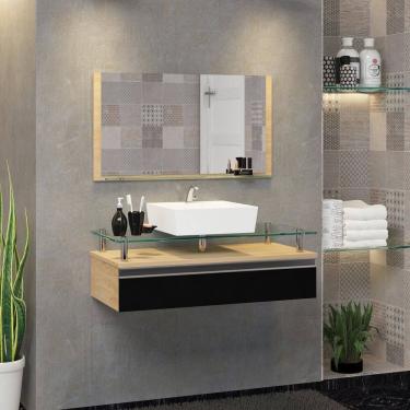 Imagem de Conjunto Gabinete Banheiro 80cm Ametista Freijó/Preto