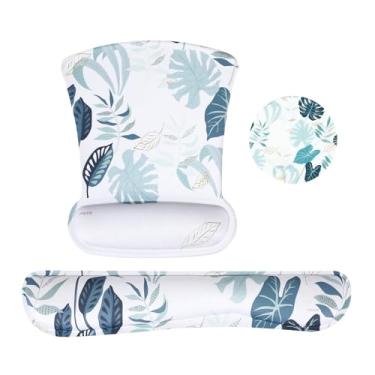 Imagem de MOSISO Suporte de descanso de pulso para mouse pad e conjunto de teclado, mousepad ergonômico e base antiderrapante para alívio da dor em casa/escritório e almofada de digitação fácil com pano de