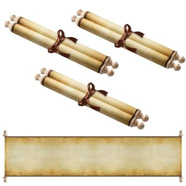 Imagem de Makevivi 3 peças de papel de pergaminho em branco com varetas de madeira 24 x 80 cm para lista impertinente ou legal, escrita, votos de casamento, convite, carta de amor, acessório de cosplay,