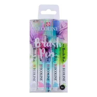 Imagem de Ecoline Conjunto de 5 canetas de aquarela líquida – Cores pastel | Marcadores de pincel misturáveis para letras, desenhos e artesanato à mão