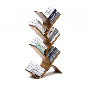 Imagem de Estante moderna de árvore, estante de bambu alta para livros, organizador de livros, CDs, prateleiras utilitárias para casa