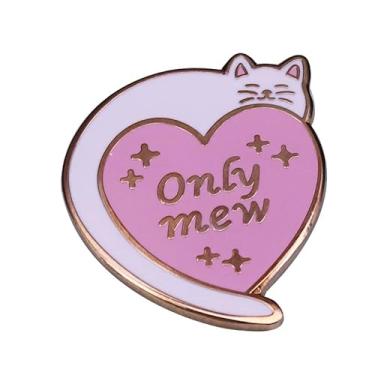 Imagem de Broche de esmalte Only Mew White Cat Kitten Pink Heart Love Lover Cute Kawaii 2,8 cm, 1.1 Inches, Esmalte, Esmalte