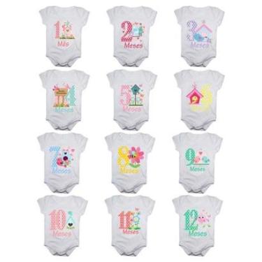 Imagem de Kit Body Bebê Calupa Mesversario Manga Curta Jardim Encantado 1 A 12 Meses-Feminino