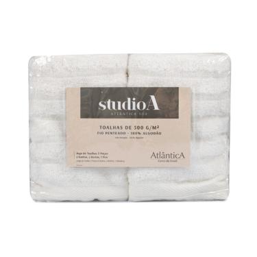 Imagem de Jogo Toalhas Para Banho 5Pçs Branco Atlântica Fio Penteado