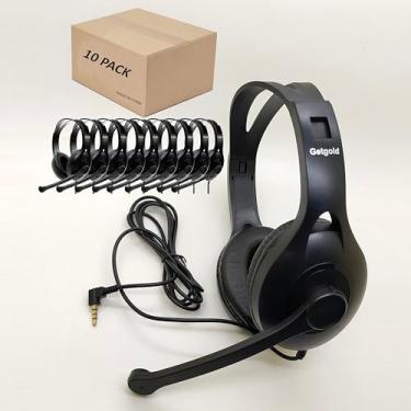 Imagem de Getgold Fones de ouvido infantis com microfone, pacote com 10, cabo de 3,5 mm, fio de 1,5 m, fones de ouvido a granel para escola, sala de aula, primário à universidade, serve para todos os tamanhos