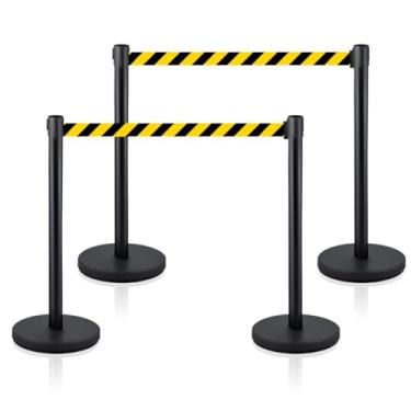 Imagem de MICHELANGELO Kit 4 Pedestais Premium Organizador Separador de Fila Preto com Fita Retrátil Zebrada 2 Metros Anti-Oxidante