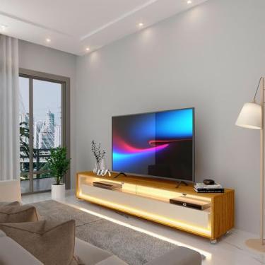 Imagem de Rack para TV Requinte 172 com LED Rodízios Naturale Off White - Gelius