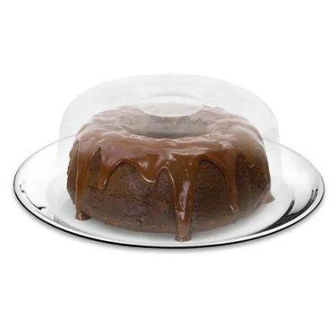 Imagem de Prato Para Bolo Premium Wellmix Doces Inox Com Tampa De Acrílico 31 Cm