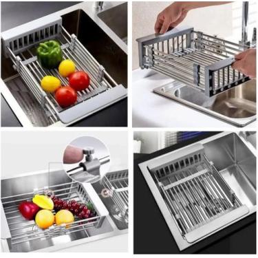 Imagem de Cesto Escorredor Prato Louça Inox Ajustável Cozinha Cuba Pia - Smartin