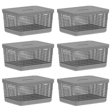Imagem de Kit 6 Cesto 8L Organizador Multiuso OU Grid Cinza com Tampa