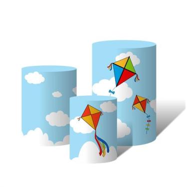 Imagem de  Trio de Capas Para Cilindro Pipas Coloridas Céu Azul e Nuvens C/ Elás